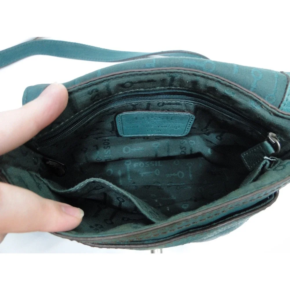 Fossil‎ Long Live Vintage 1954 Teal Leather Crossbody Bag Turnlock Small
